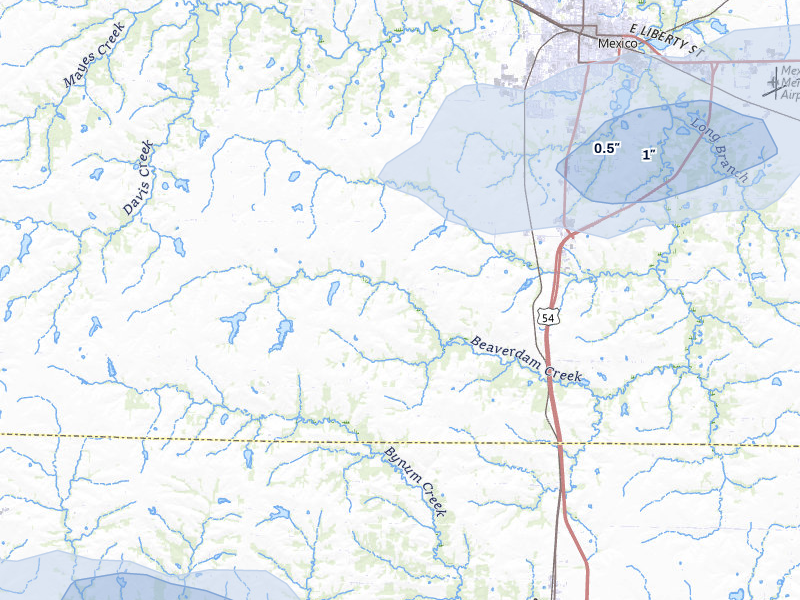 NEXRAD radar-signature map of the hail storm over Mexico, MO on May 31, 2026
