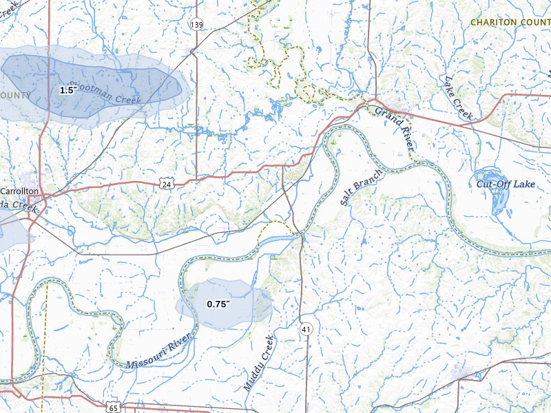 NEXRAD radar-signature map of the hail storm over Miami, MO on May 4, 2026