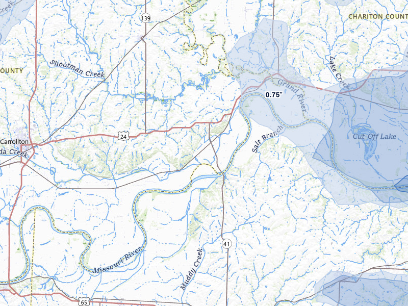 NEXRAD radar-signature map of the hail storm over Miami, MO on May 31, 2026