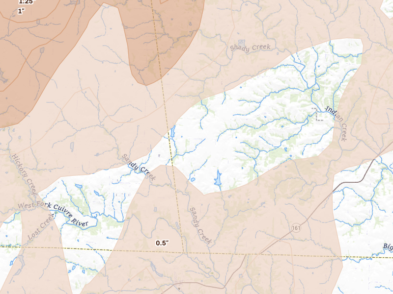 Radar-estimated hail-size map of the storm over Middletown, MO on Apr 27, 2026