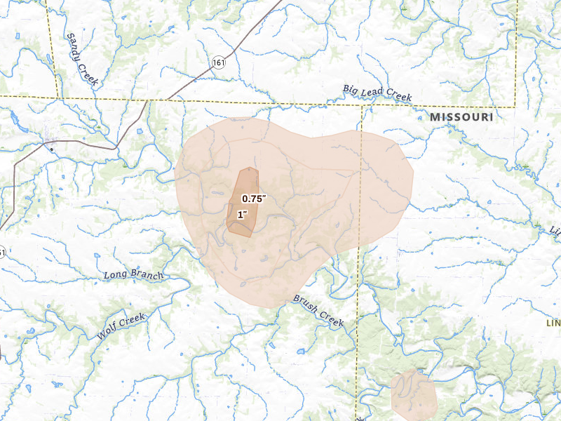 Radar-estimated hail-size map of the storm over Middletown, MO