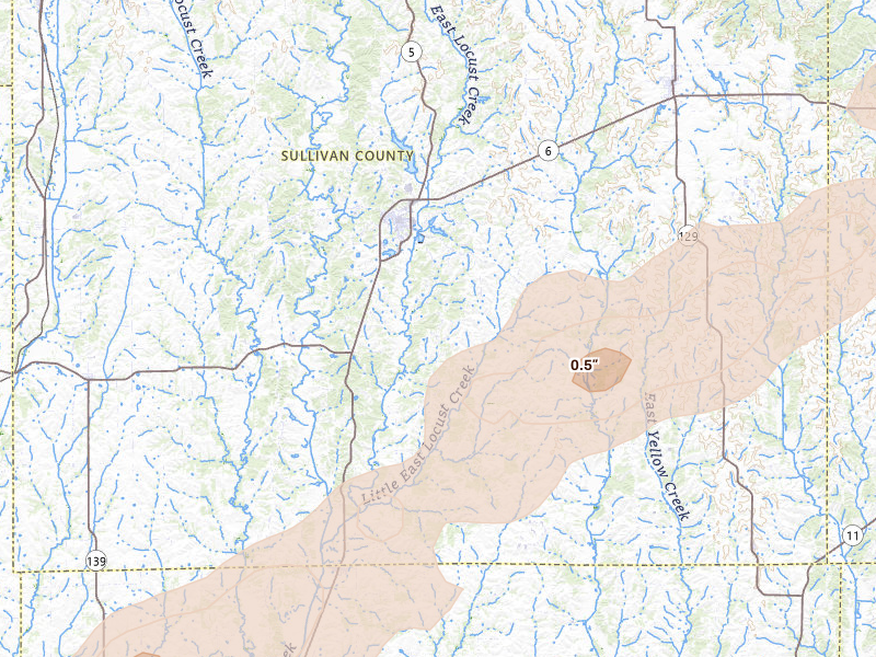 Radar-estimated hail-size map of the storm over Milan, MO on Mar 10, 2026