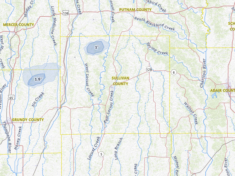 NEXRAD radar-signature map of the hail storm over Milan, MO on Jun 6, 2026