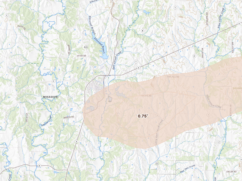 Radar-estimated hail-size map of the storm over Milan, MO