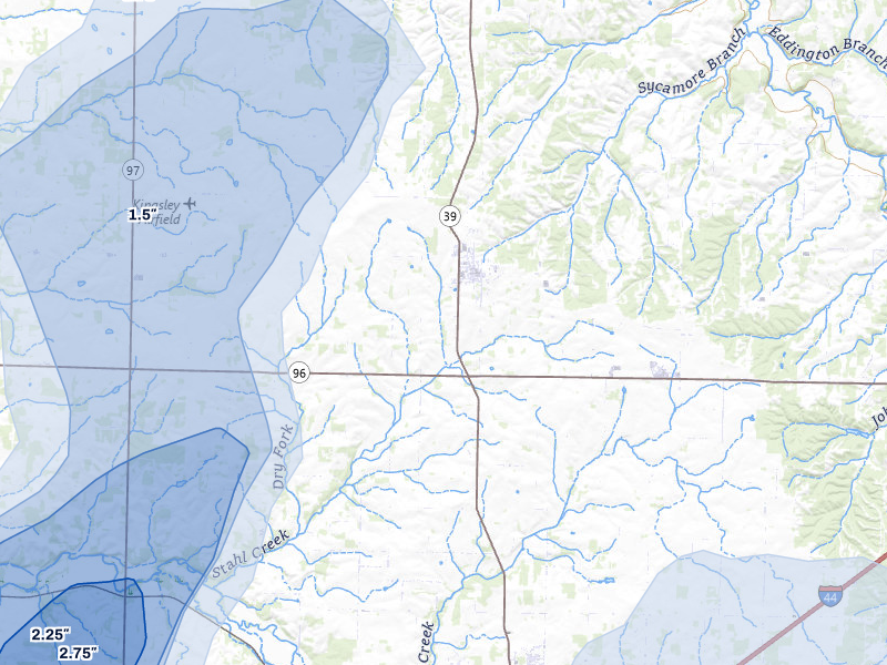 NEXRAD radar-signature map of the hail over Miller, MO