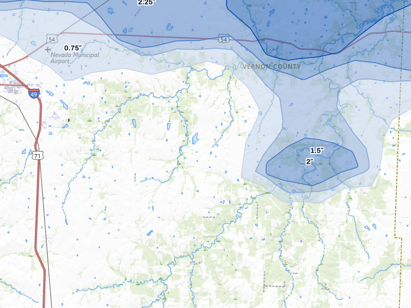 NEXRAD radar-signature map of the hail over Milo, MO