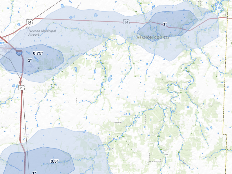 NEXRAD radar-signature map of the hail storm over Milo, MO on May 31, 2026