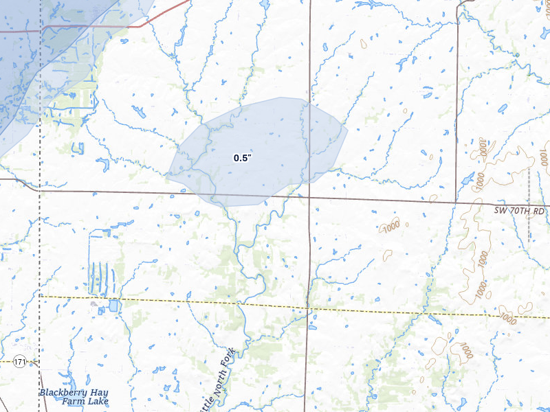 NEXRAD radar-signature map of the hail storm over Mindenmines, MO on Apr 28, 2026