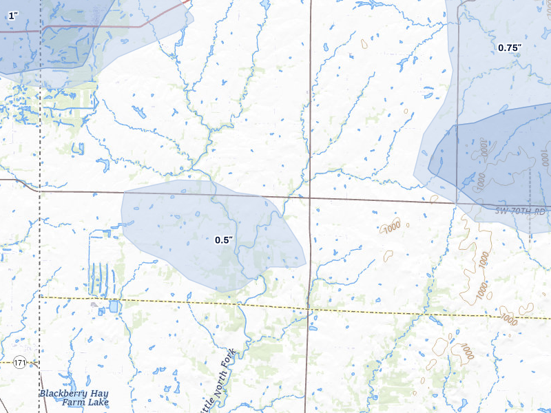 NEXRAD radar-signature map of the hail storm over Mindenmines, MO on Jul 10, 2026