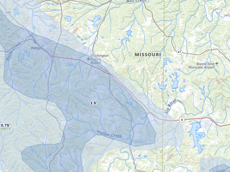 NEXRAD radar-signature map of the hail storm over Mineral Point, MO on May 31, 2026