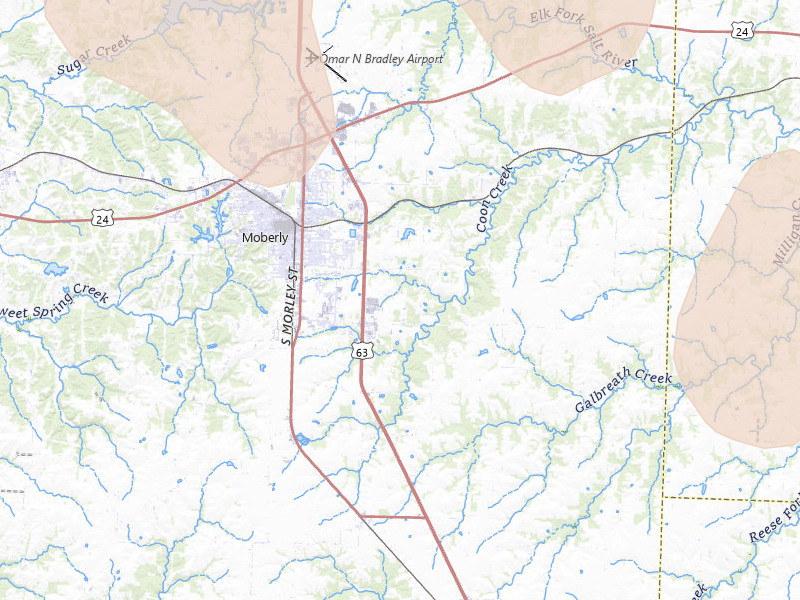 Radar-estimated hail-size map of the storm over Moberly, MO on Apr 27, 2026