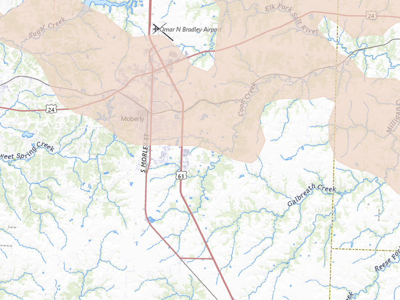Radar-estimated hail-size map of the storm over Moberly, MO on May 4, 2026