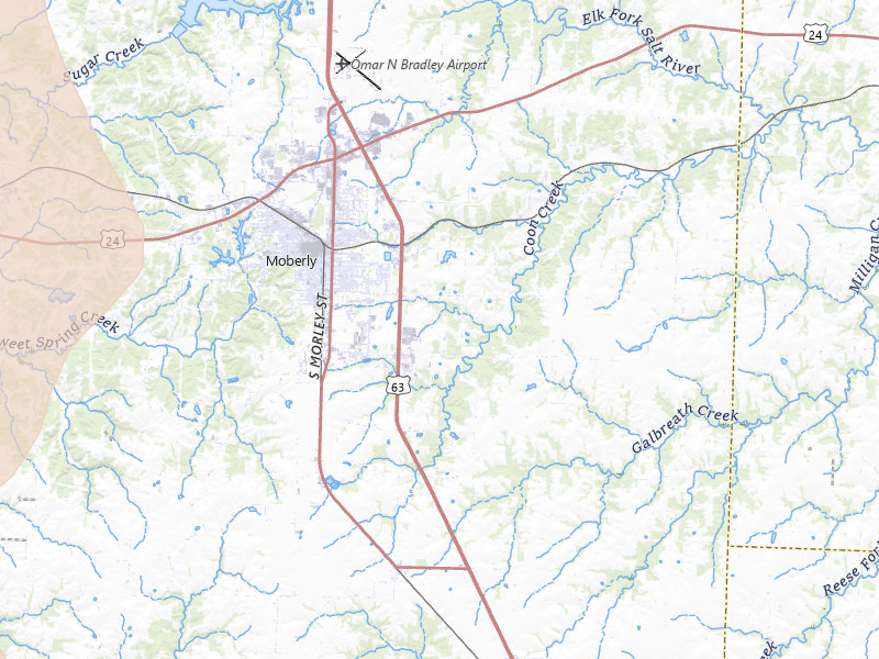 Radar-estimated hail-size map of the storm over Moberly, MO on Jul 20, 2026