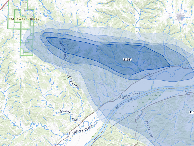 NEXRAD radar-signature map of the hail storm over Mokane, MO on Jul 31, 2026