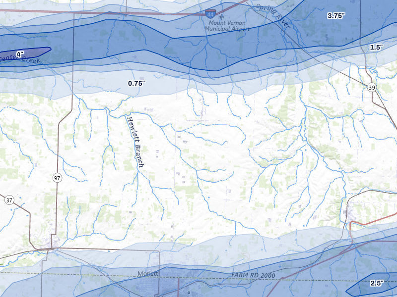 NEXRAD radar-signature map of the hail over Monett, MO