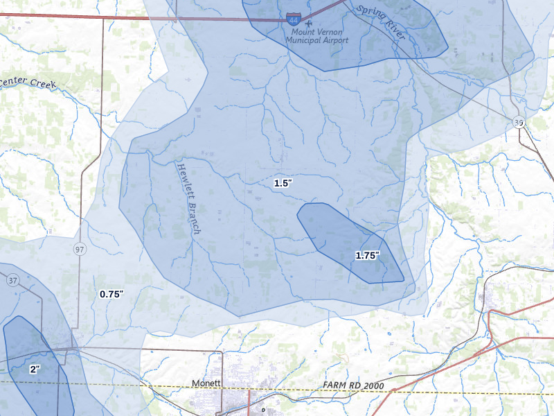 NEXRAD radar-signature map of the hail storm over Monett, MO on May 30, 2026