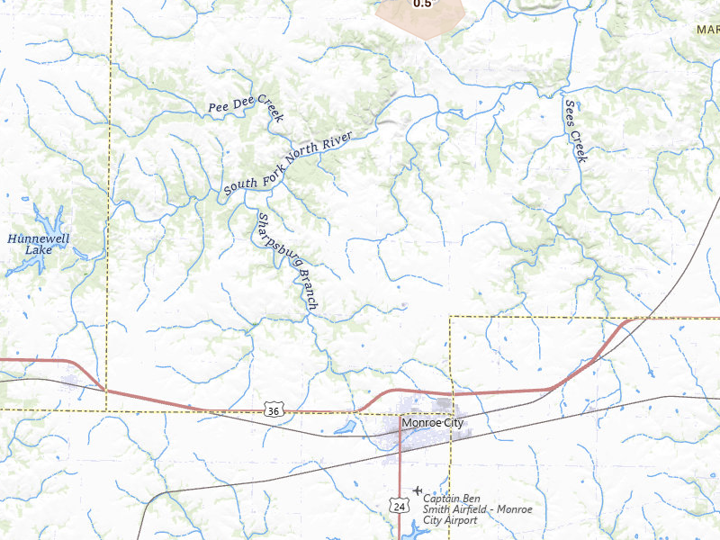 Radar-estimated hail-size map of the storm over Monroe City, MO on May 14, 2026
