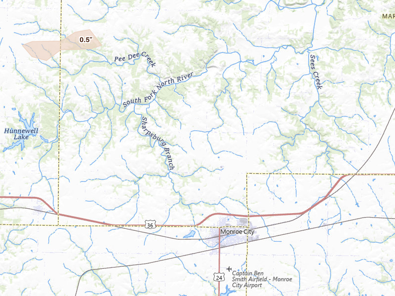 Radar-estimated hail-size map of the storm over Monroe City, MO