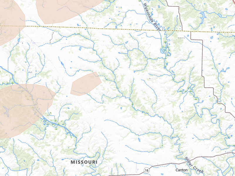 Radar-estimated hail-size map of the storm over Monticello, MO on Jun 11, 2026