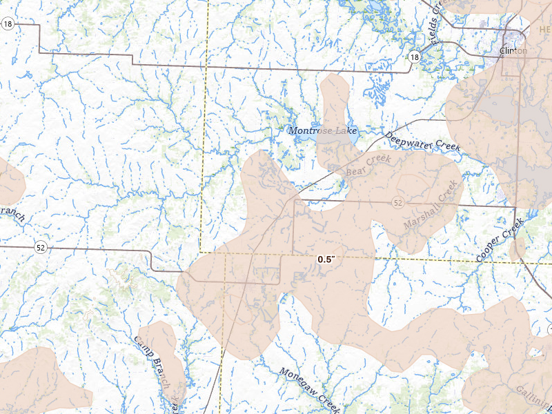 Radar-estimated hail-size map of the storm over Montrose, MO on Apr 26, 2026