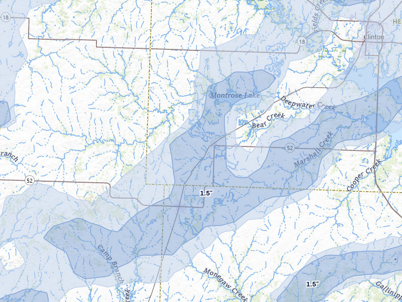 NEXRAD radar-signature map of the hail over Montrose, MO