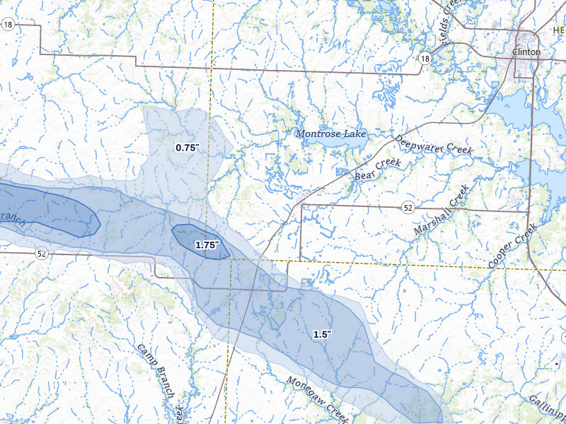 NEXRAD radar-signature map of the hail storm over Montrose, MO on May 8, 2026