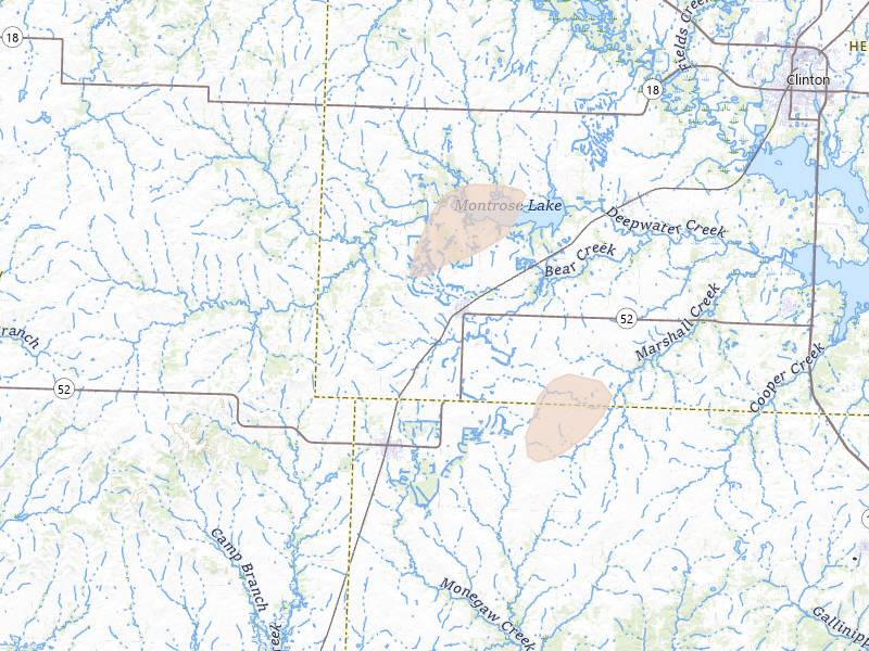 Radar-estimated hail-size map of the storm over Montrose, MO on Jul 8, 2026