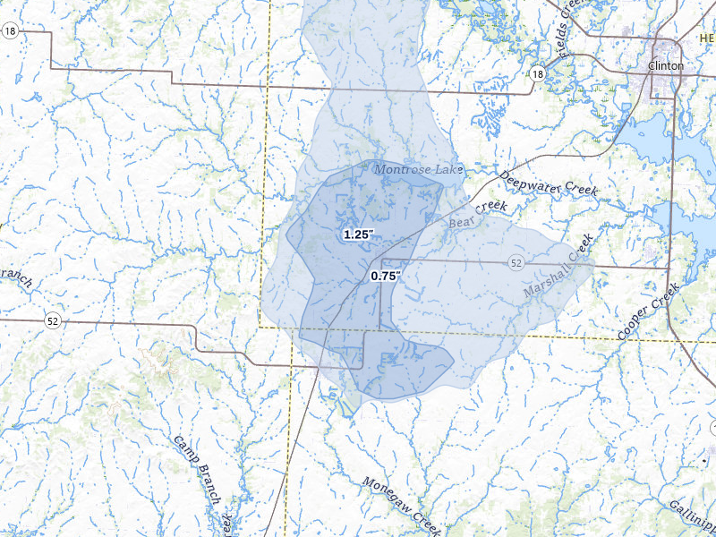 NEXRAD radar-signature map of the hail storm over Montrose, MO on Jul 8, 2026
