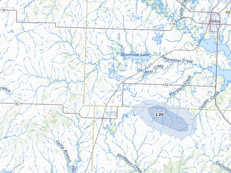 NEXRAD radar-signature map of the hail storm over Montrose, MO on Jul 9, 2026