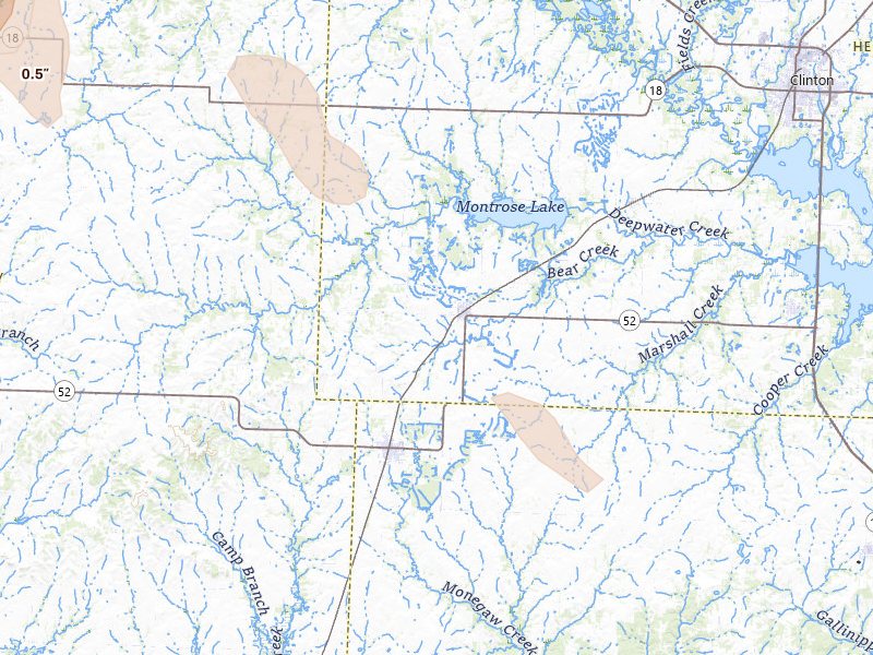 Radar-estimated hail-size map of the storm over Montrose, MO on Aug 21, 2026