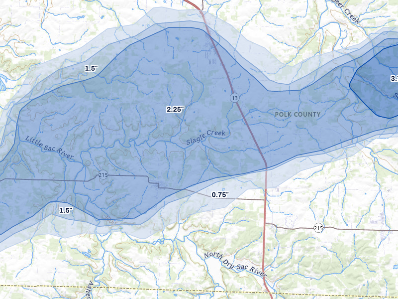 NEXRAD radar-signature map of the hail over Morrisville, MO