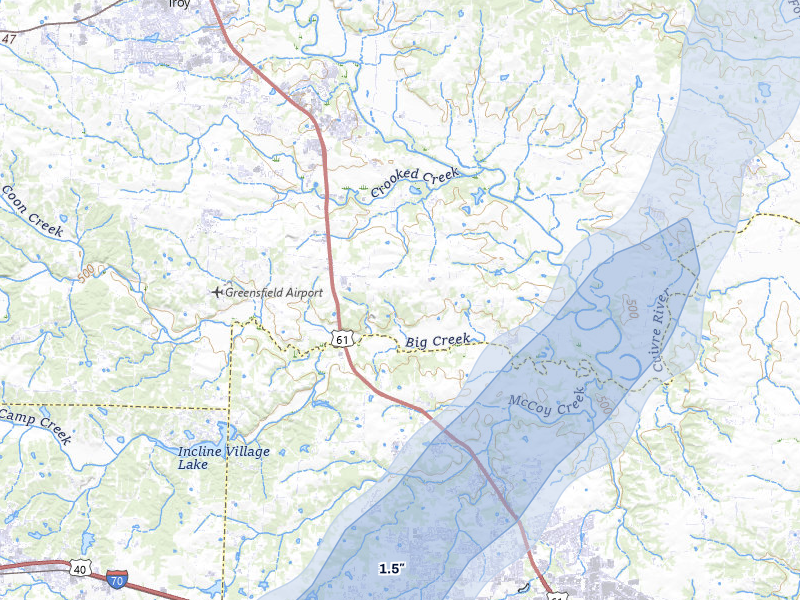 NEXRAD radar-signature map of the hail over Moscow Mills, MO