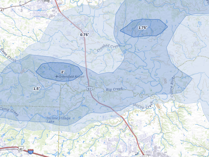 NEXRAD radar-signature map of the hail over Moscow Mills, MO