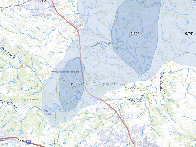 NEXRAD radar-signature map of the hail storm over Moscow Mills, MO on May 16, 2026