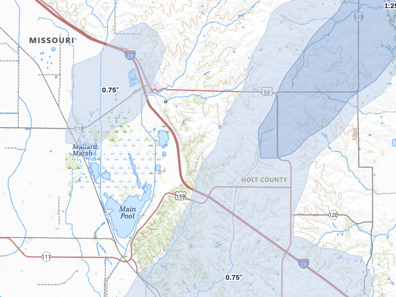 NEXRAD radar-signature map of the hail storm over Mound City, MO on Mar 5, 2026