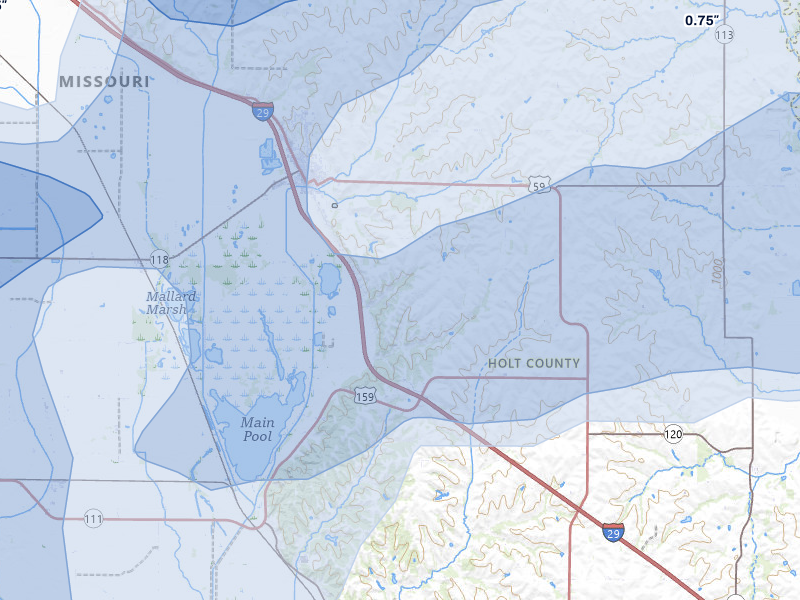 NEXRAD radar-signature map of the hail over Mound City, MO