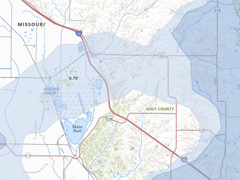 NEXRAD radar-signature map of the hail storm over Mound City, MO on May 16, 2026