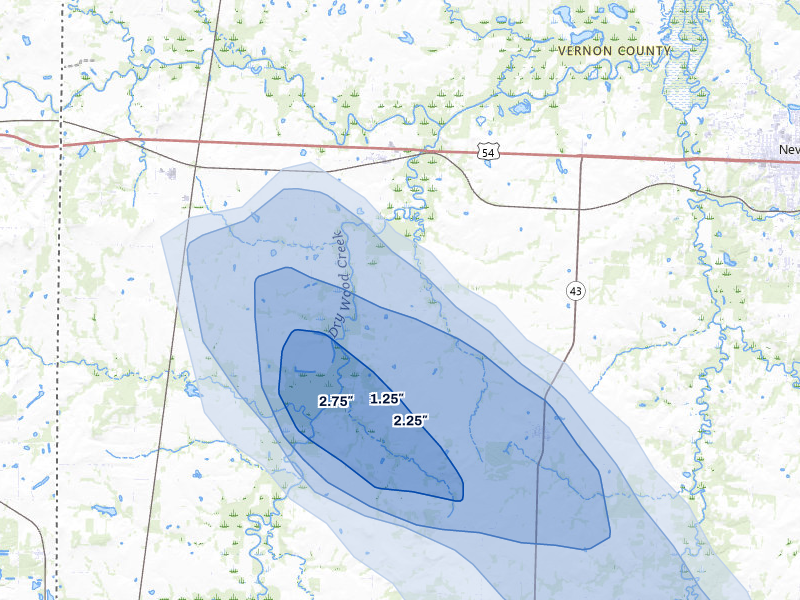 NEXRAD radar-signature map of the hail storm over Moundville, MO on May 30, 2026