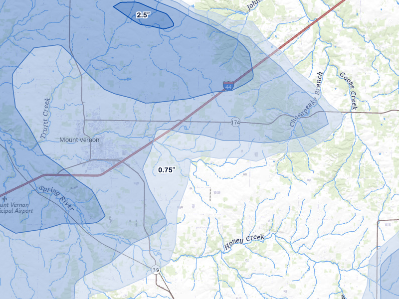 NEXRAD radar-signature map of the hail storm over Mount Vernon, MO on May 30, 2026