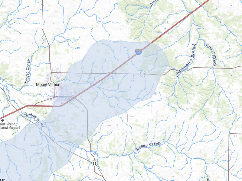 NEXRAD radar-signature map of the hail over Mount Vernon, MO