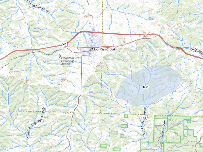 NEXRAD radar-signature map of the hail over Mountain Grove, MO