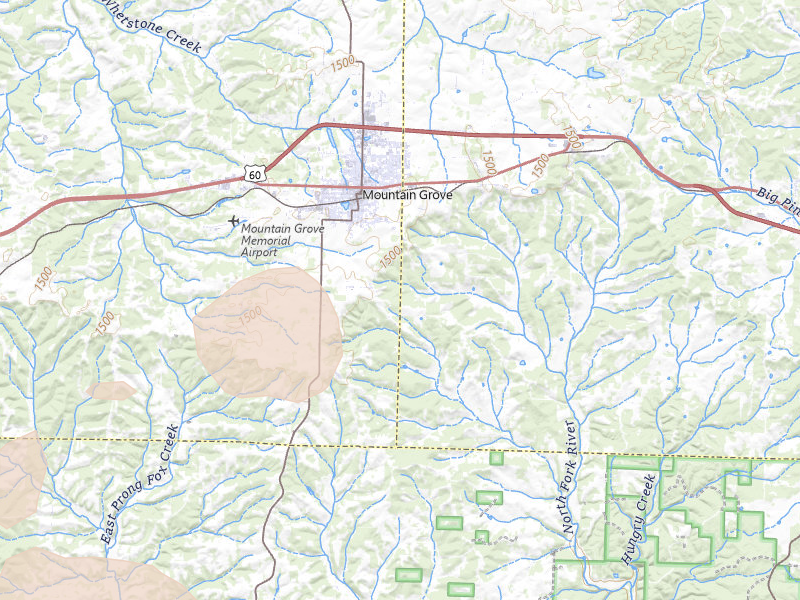 Radar-estimated hail-size map of the storm over Mountain Grove, MO on Apr 28, 2026