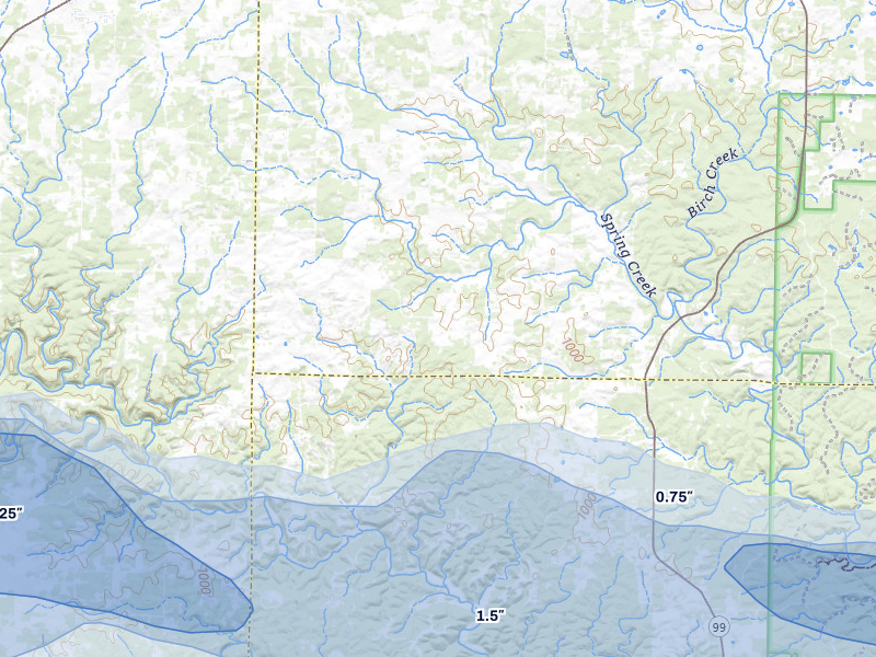 NEXRAD radar-signature map of the hail storm over Mountain View, MO on Apr 27, 2026