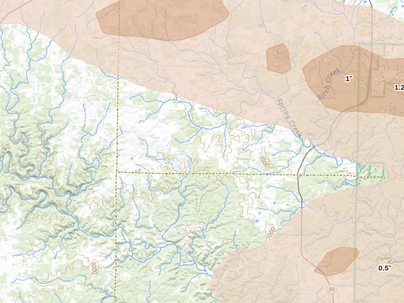 Radar-estimated hail-size map of the storm over Mountain View, MO