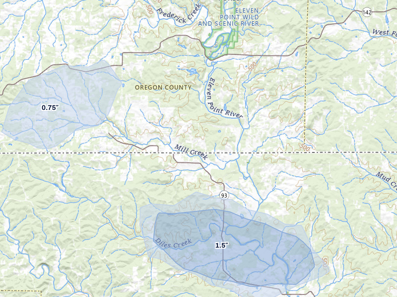 NEXRAD radar-signature map of the hail storm over Myrtle, MO on Jul 6, 2026