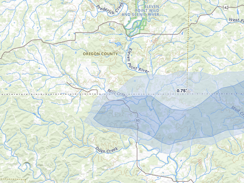 NEXRAD radar-signature map of the hail storm over Myrtle, MO on Jul 9, 2026