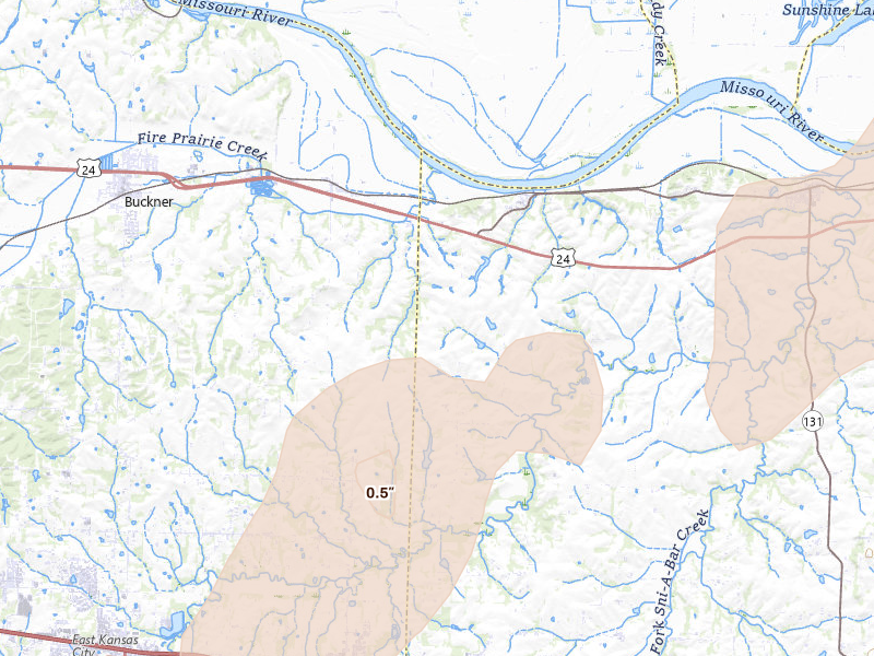 Radar-estimated hail-size map of the storm over Napoleon, MO on Mar 10, 2026