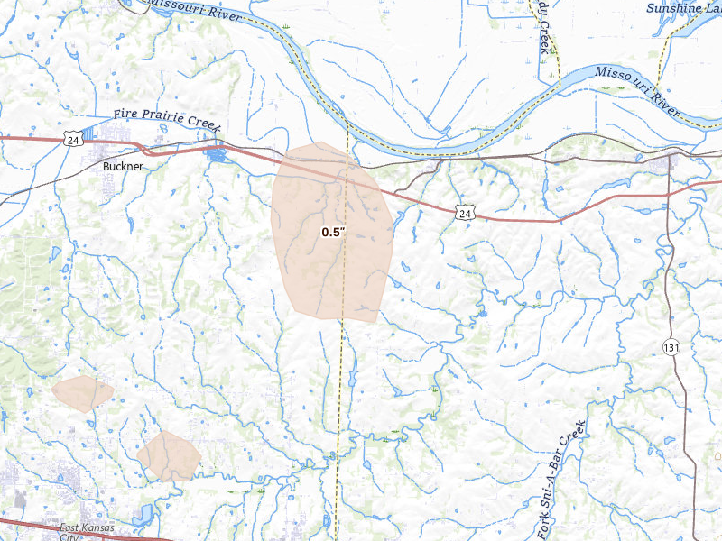 Radar-estimated hail-size map of the storm over Napoleon, MO on Apr 17, 2026