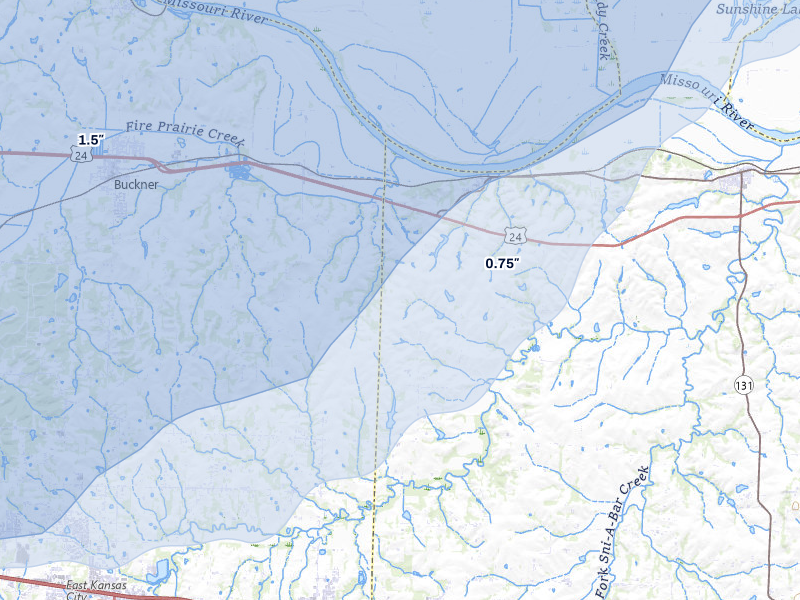 NEXRAD radar-signature map of the hail over Napoleon, MO