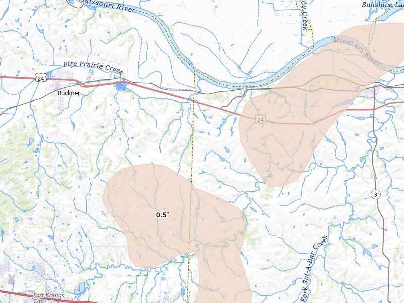 Radar-estimated hail-size map of the storm over Napoleon, MO on May 31, 2026